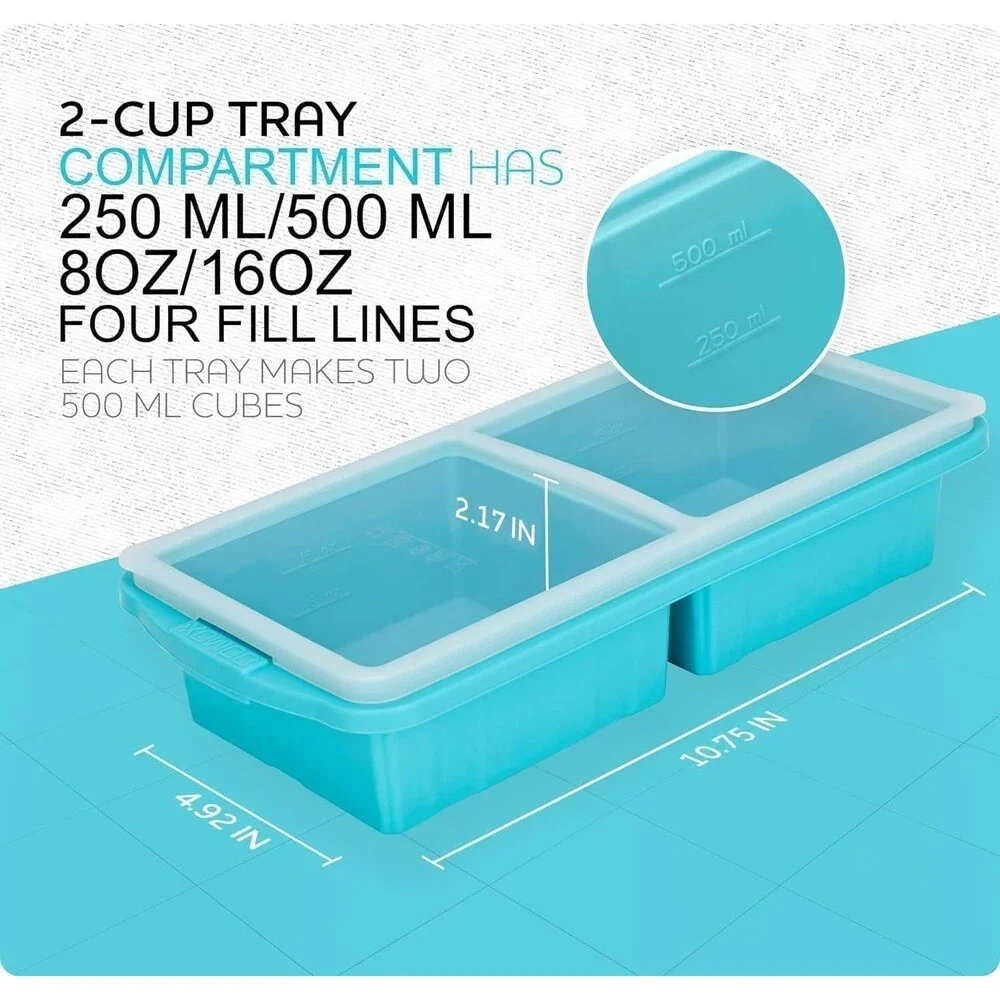 3-Pack Silicone Soup Freezer Trays w/ Lids Makes 6 Large Portions BPA Free